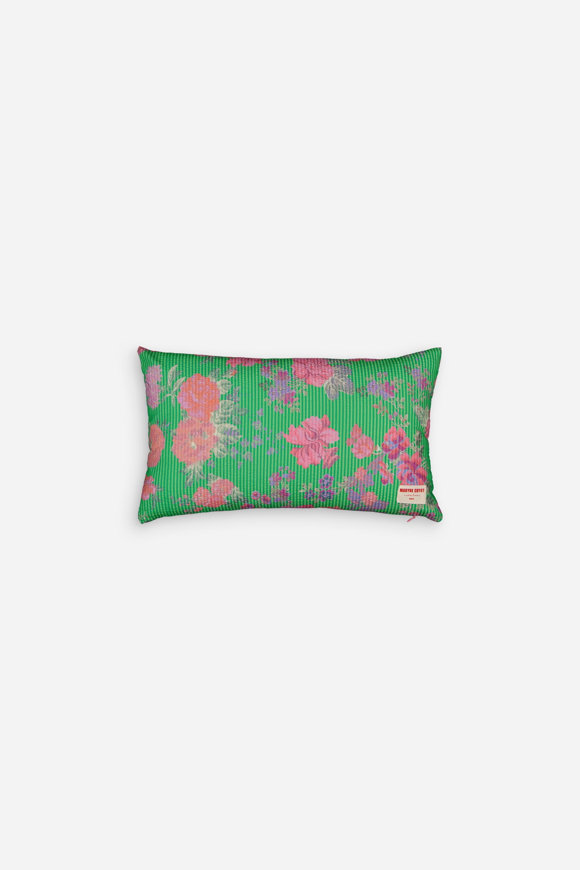 Coussin motifs fleurs moldaves vert et rose - GISÈLE