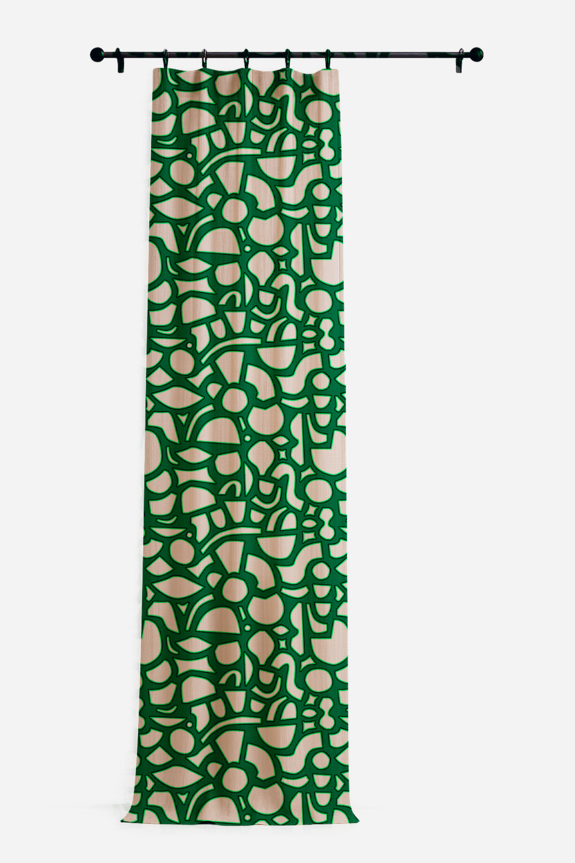 Rideau imprimé motif spiral beige et vert - JACQUES