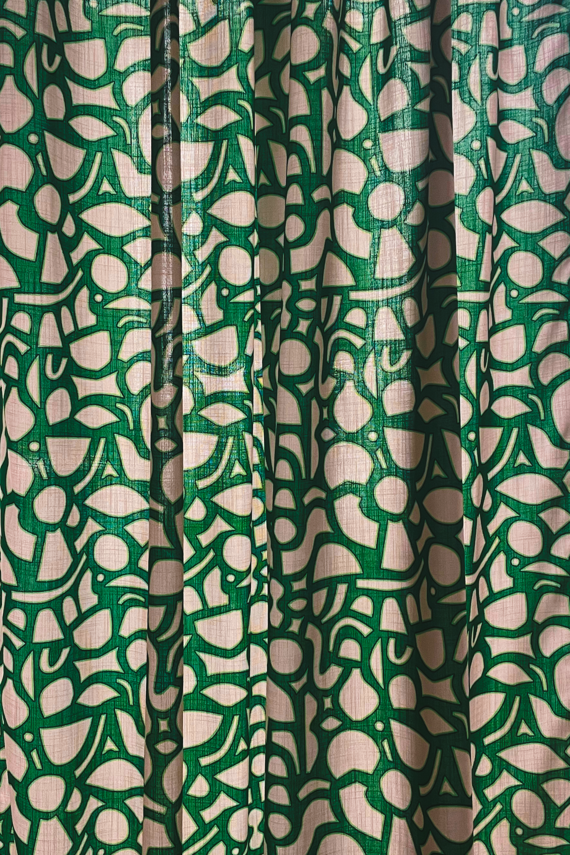 Rideau imprimé motif spiral beige et vert - JACQUES