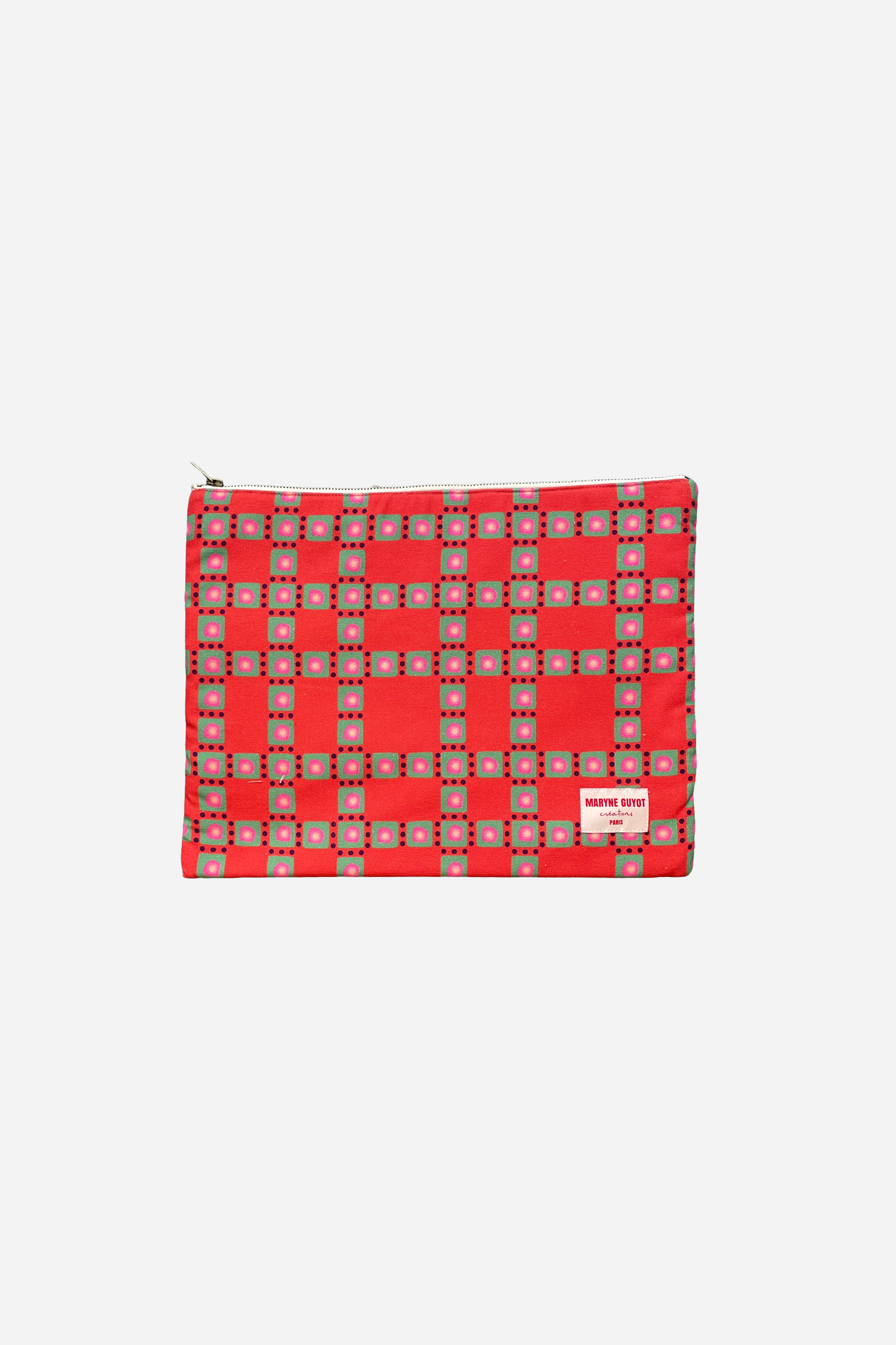 Housse ordinateur motif vichy vintage rouge et vert