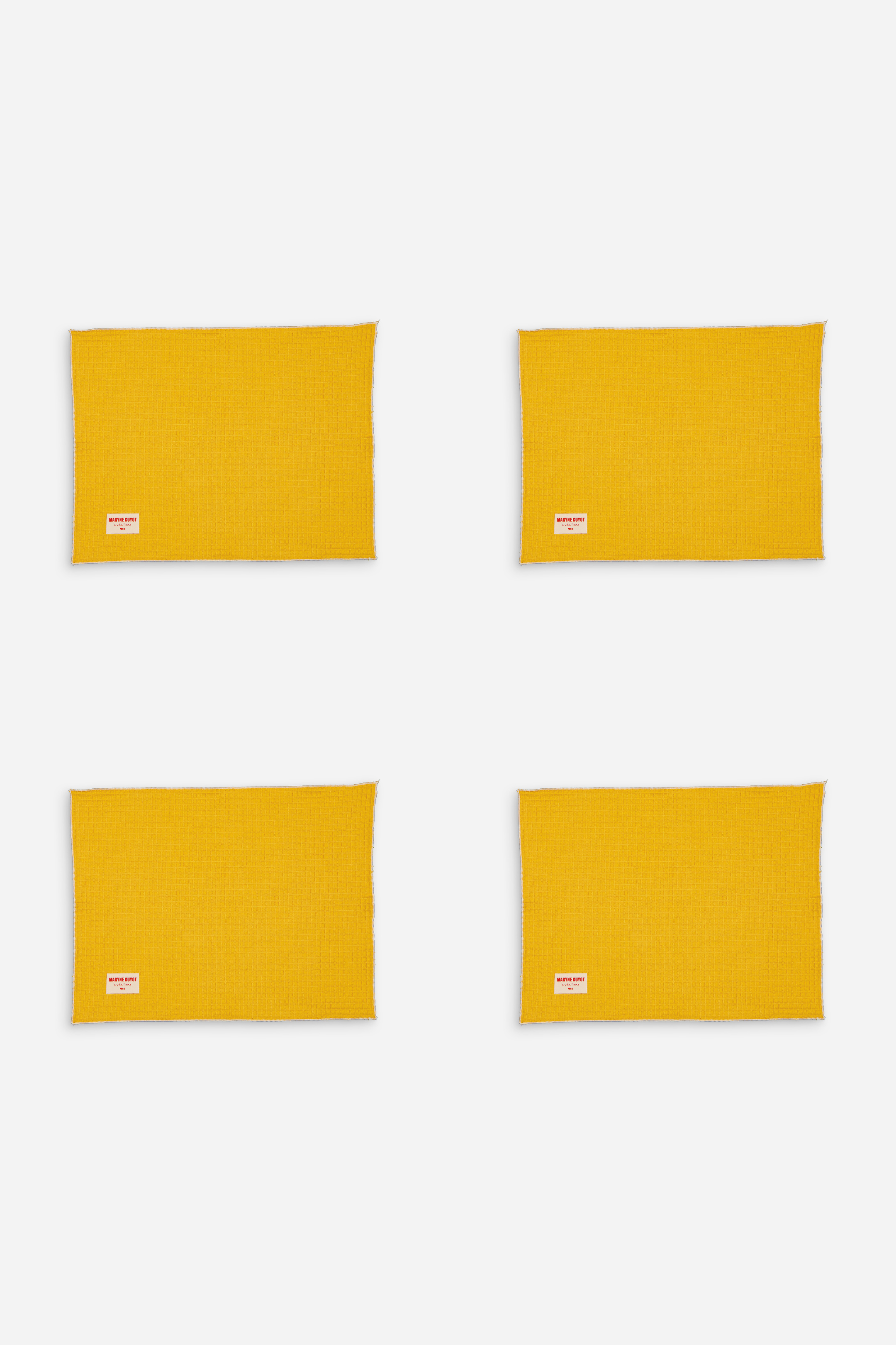 Lot de 4 sets de table uni texturé - Gaufre moutarde