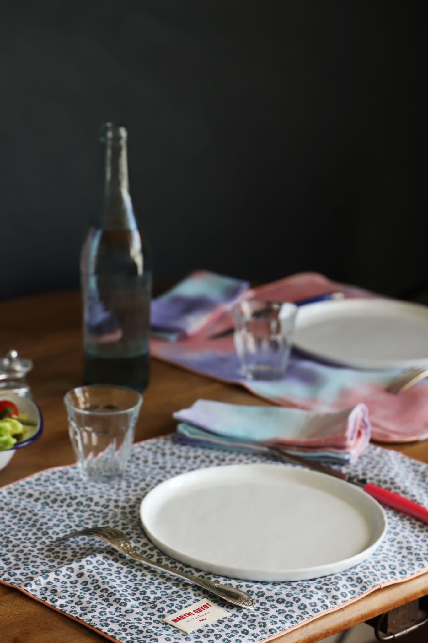 Set de table réversible motif Graou turquoise et tie and dye violet - Graou Bleu- Lot de 2