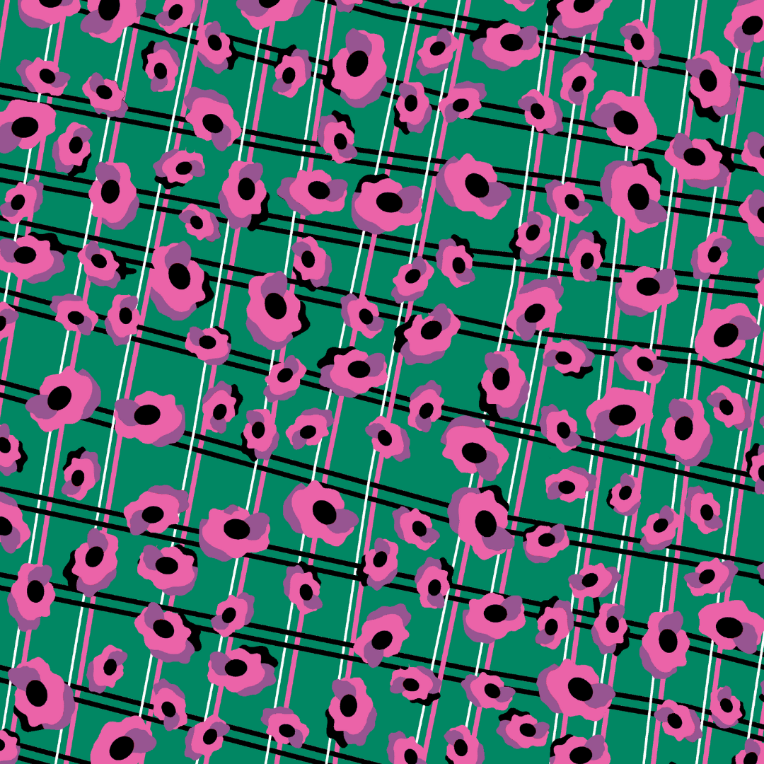 Nappe verte motifs fleurs et carreaux - Violette
