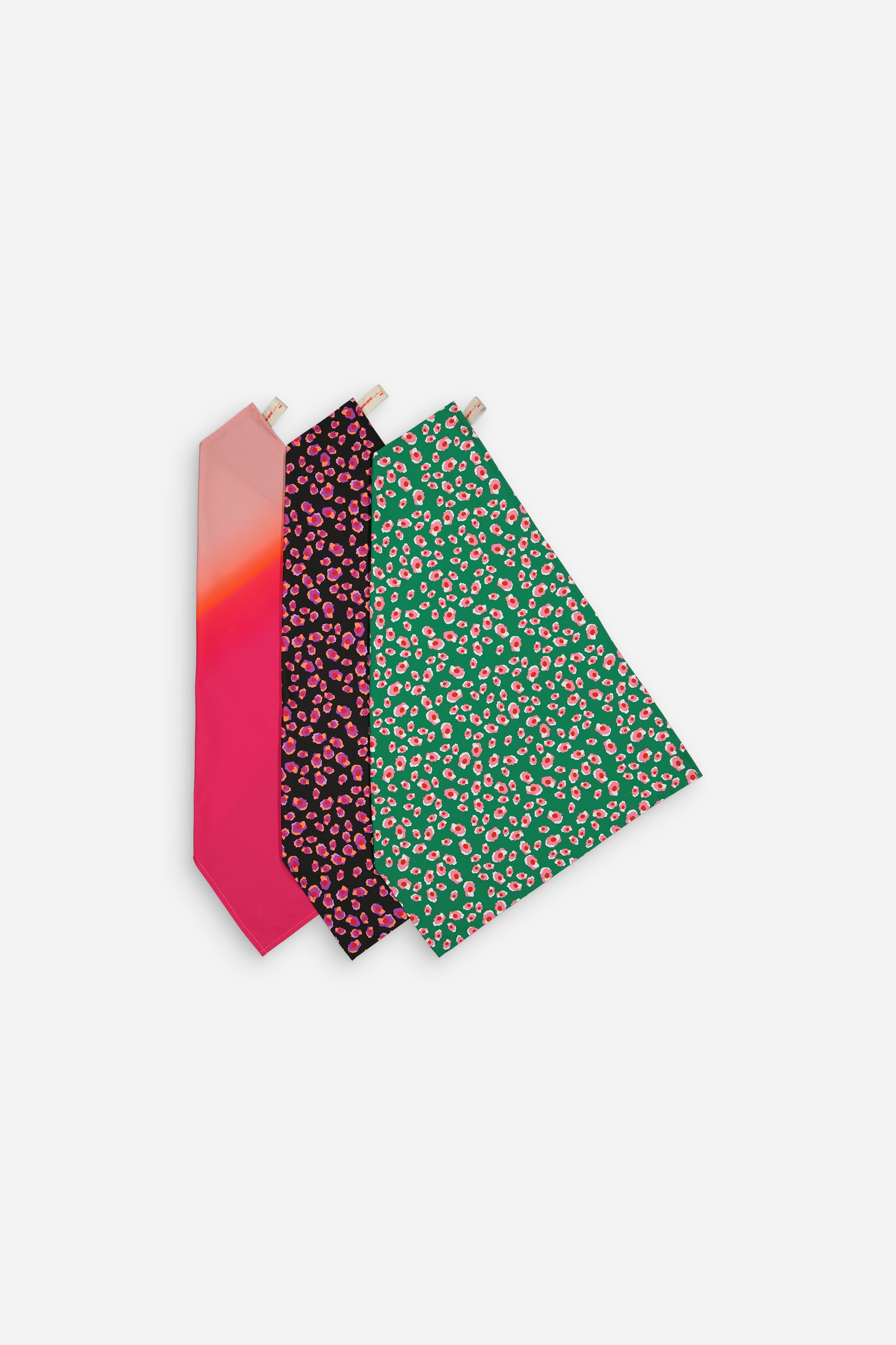 Lot de 3 torchons de cuisine léopard vert + léopard noir + gradient rose et orange 100% coton