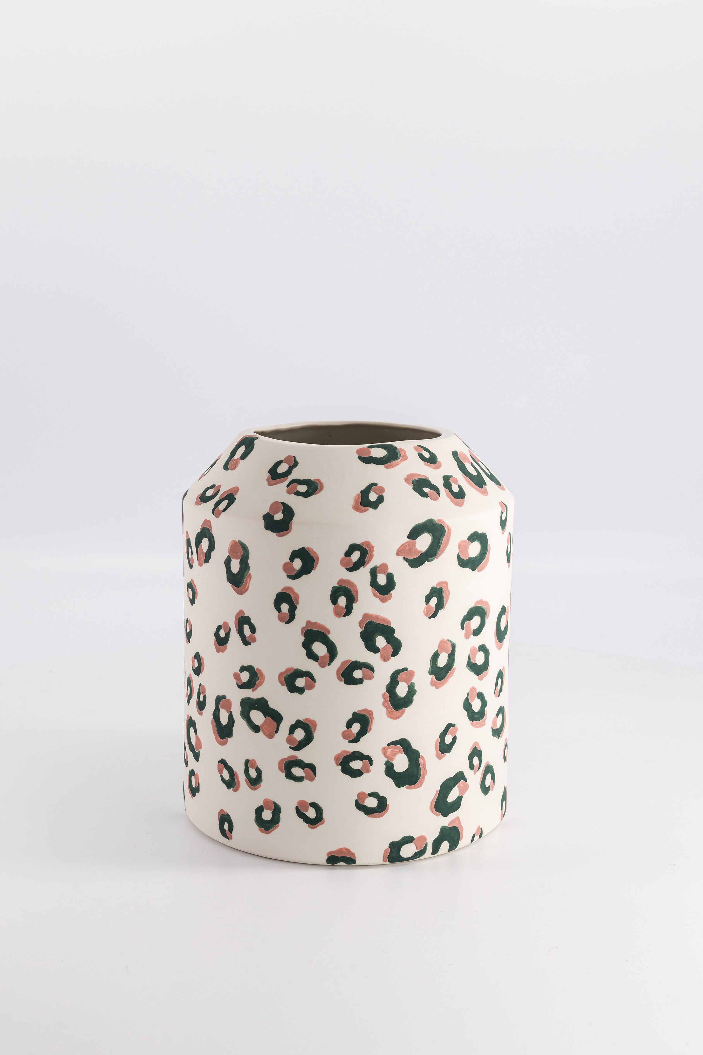 Vase bas motif léopard vert et rose - ALMA