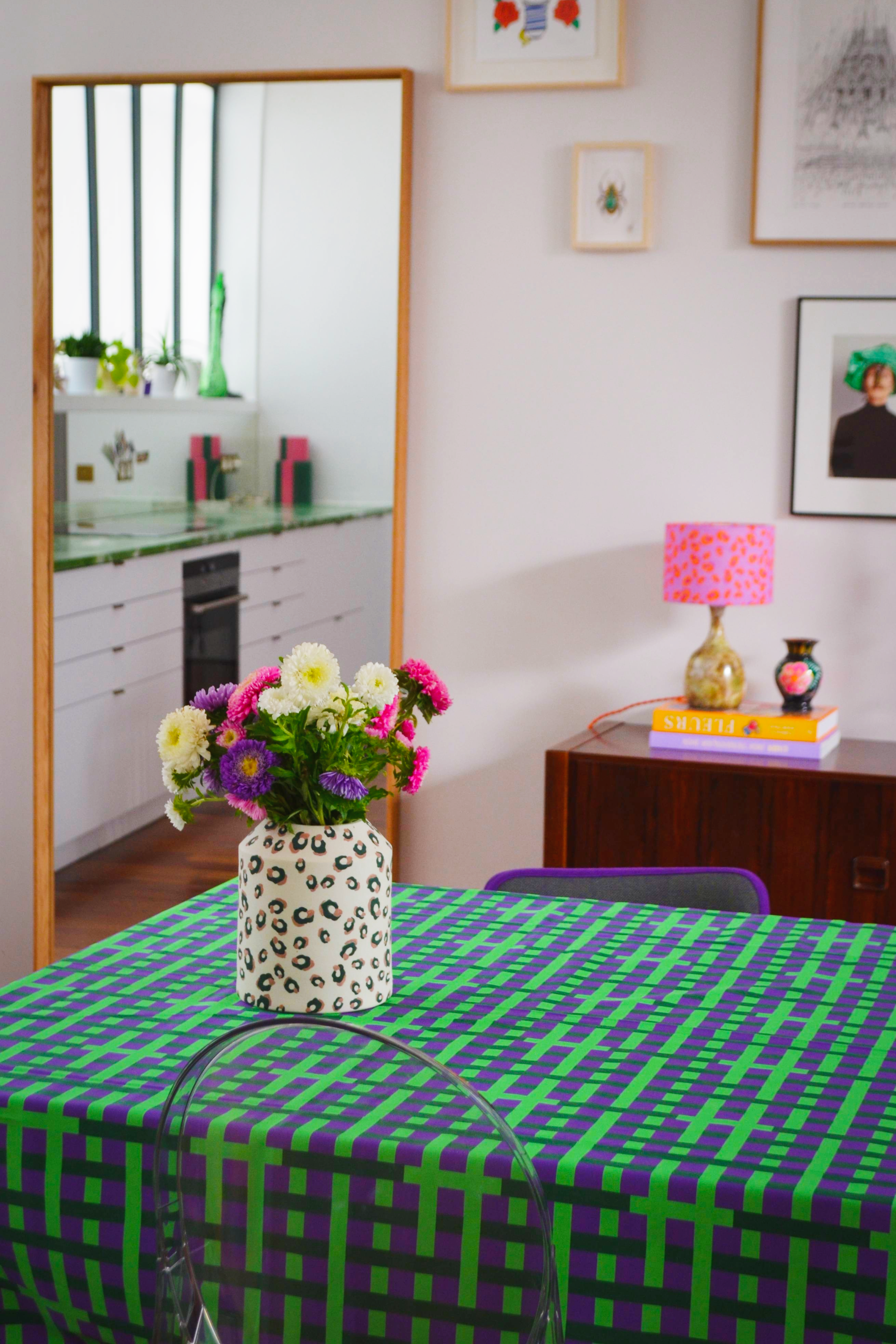 Précommande - Nappe motif carreaux néon 100% coton