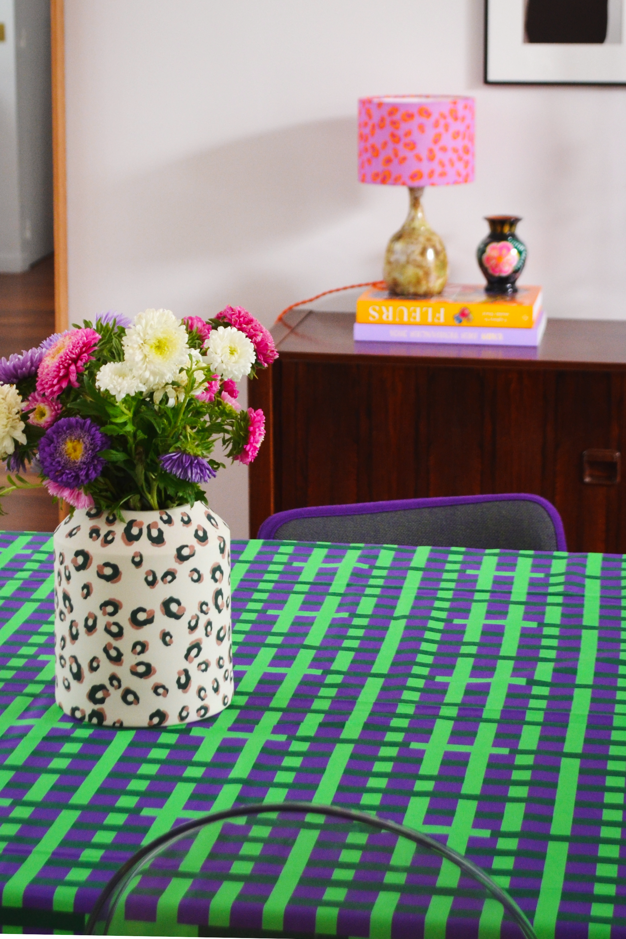 Précommande - Nappe motif carreaux néon 100% coton