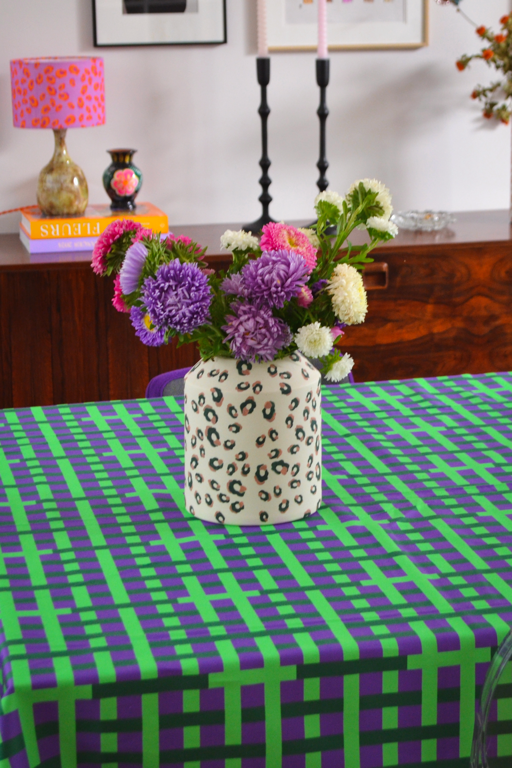 Précommande - Nappe motif carreaux néon 100% coton