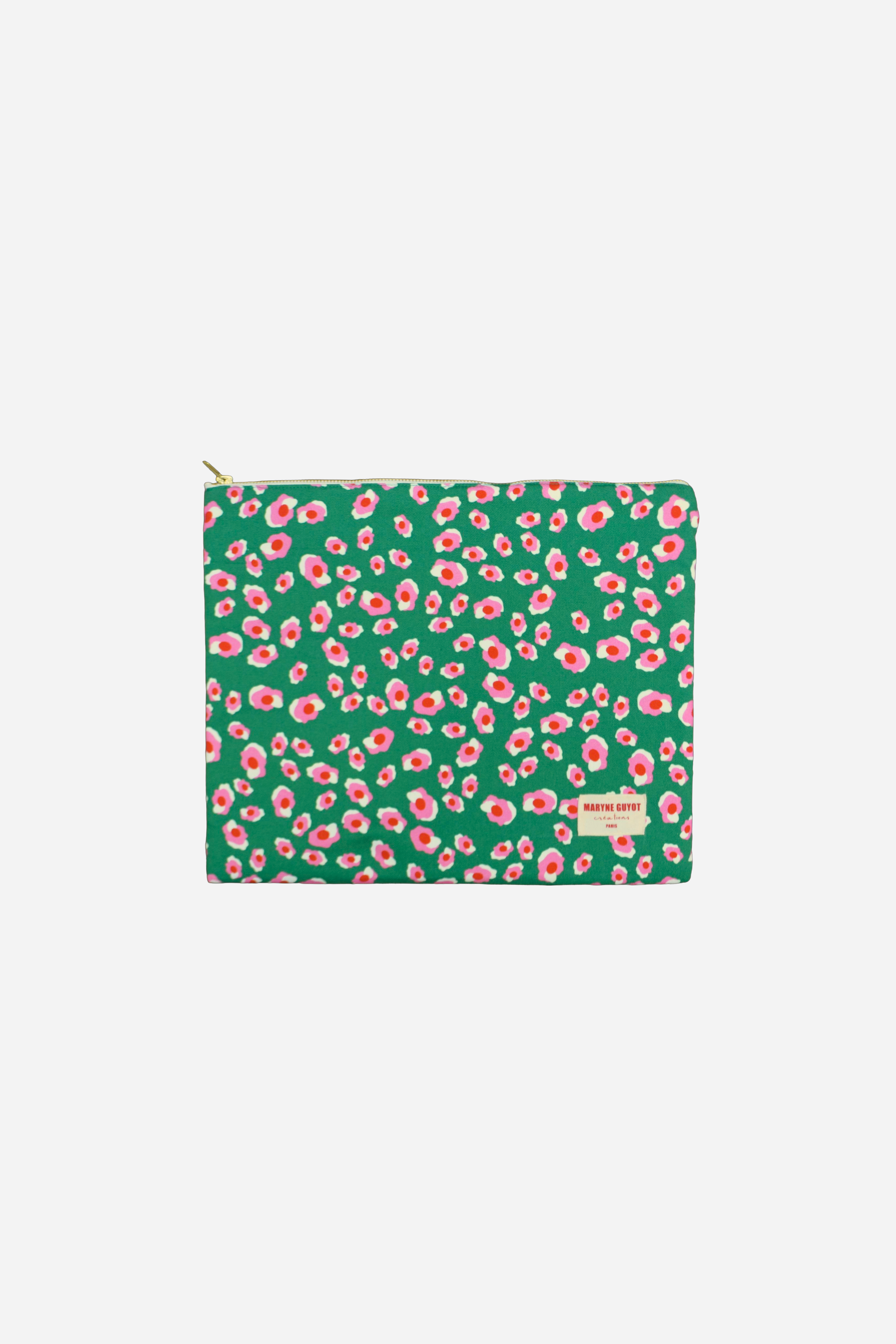 Housse ordinateur motif léopard vert