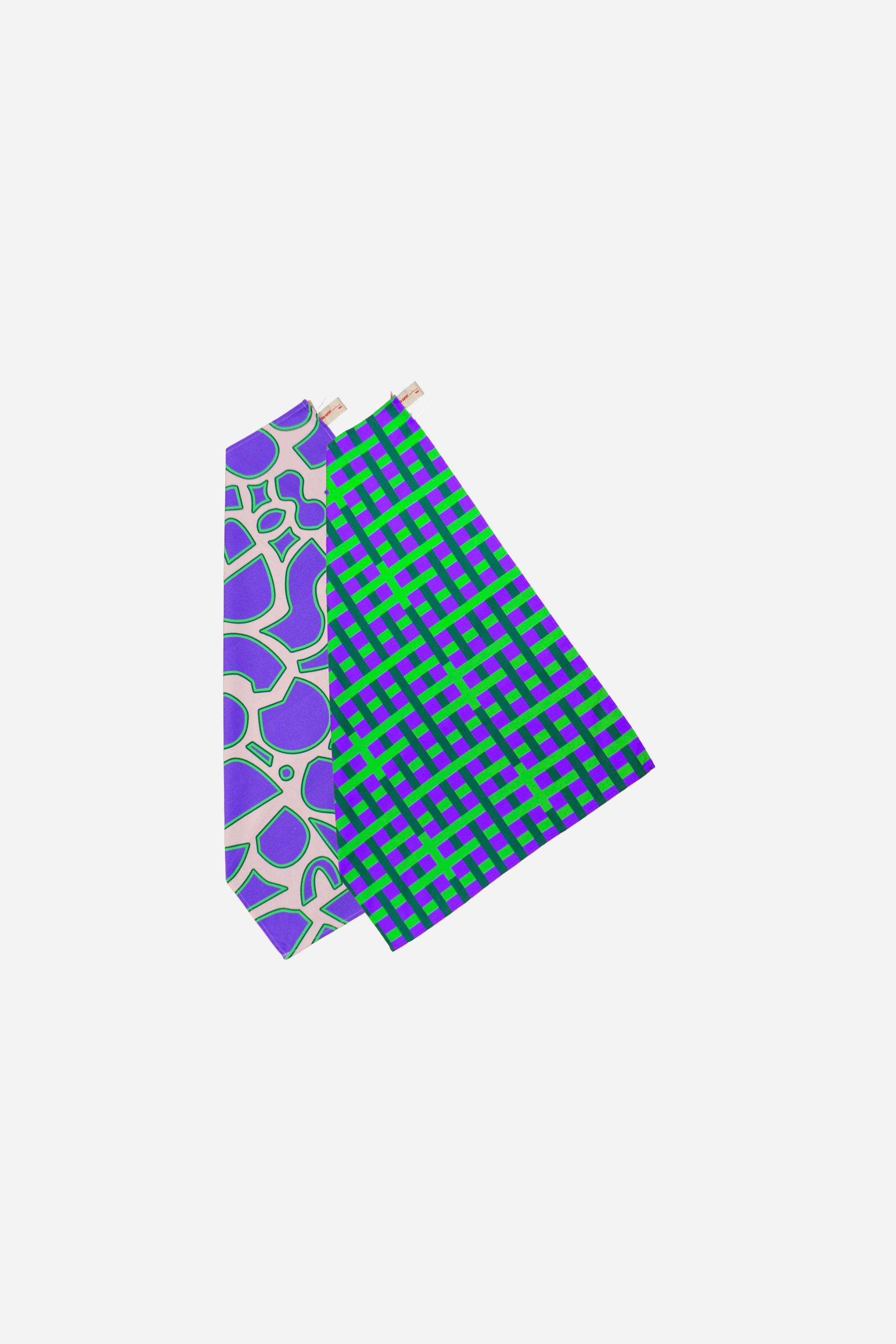 Lot de 2 torchons de cuisine carreau néon + spiral violet et green 100% coton