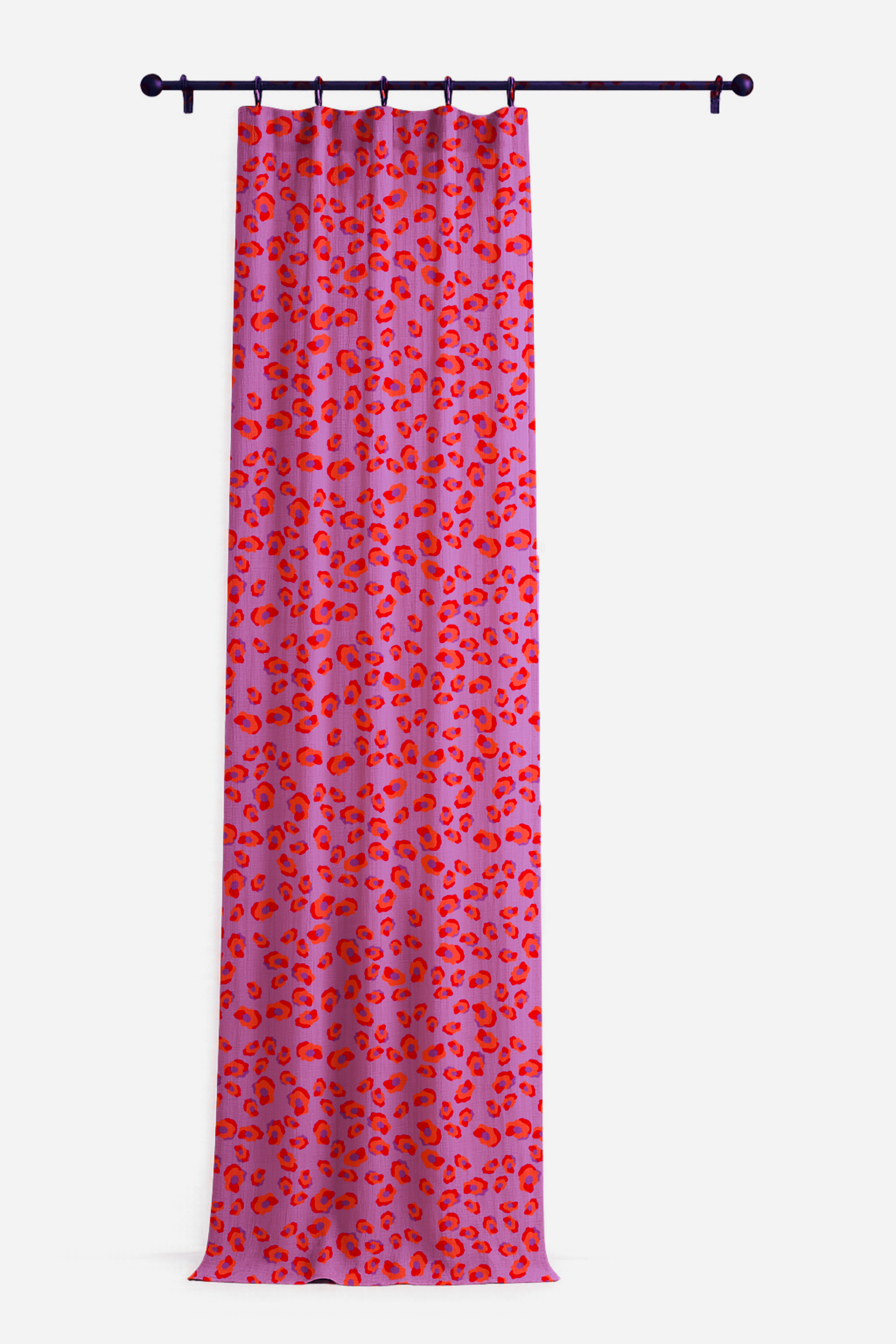 Rideau imprimé motif iconique léopard rose, violet et orange - LOUISE