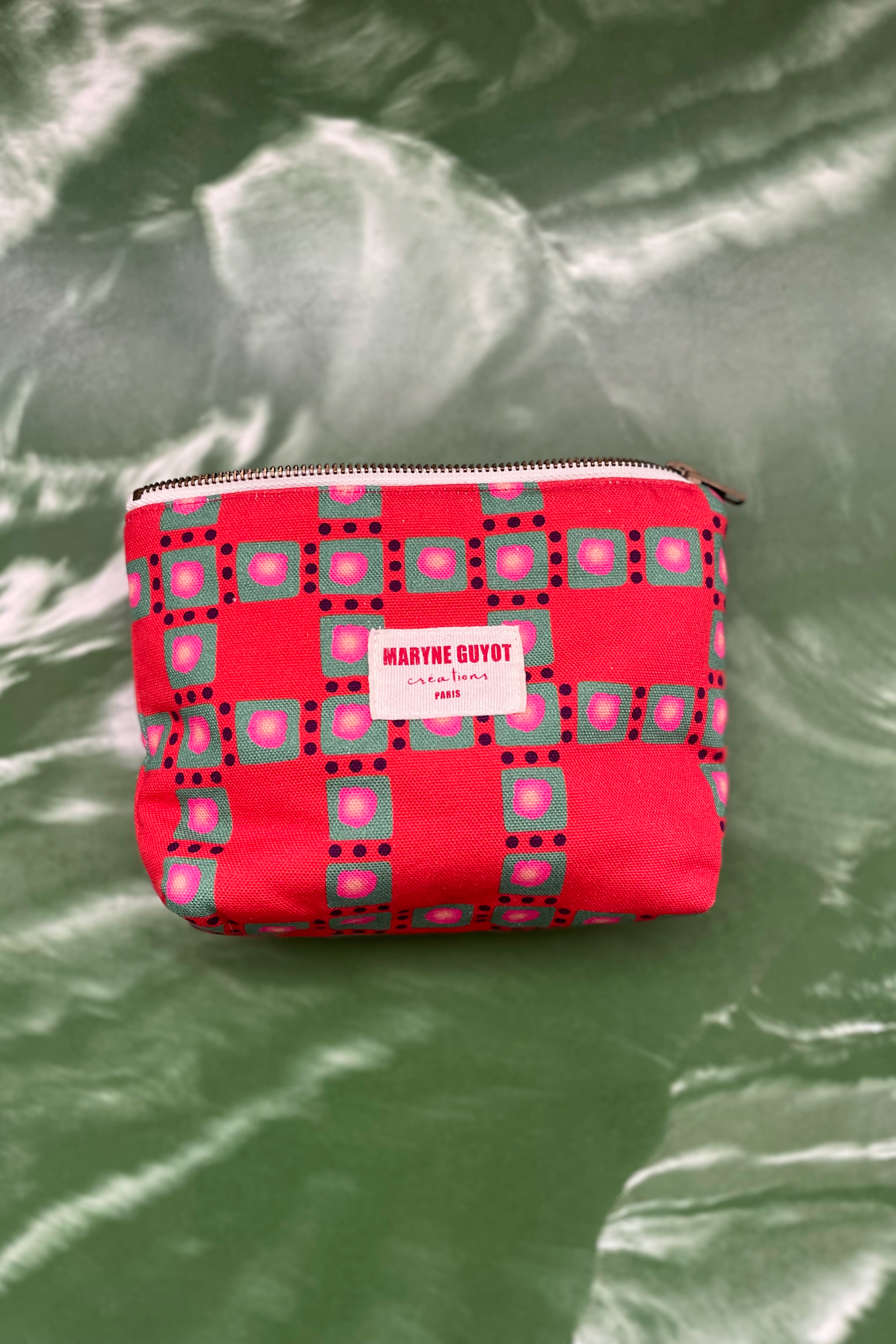 Pochette beauté motif vichy vintage rouge et vert