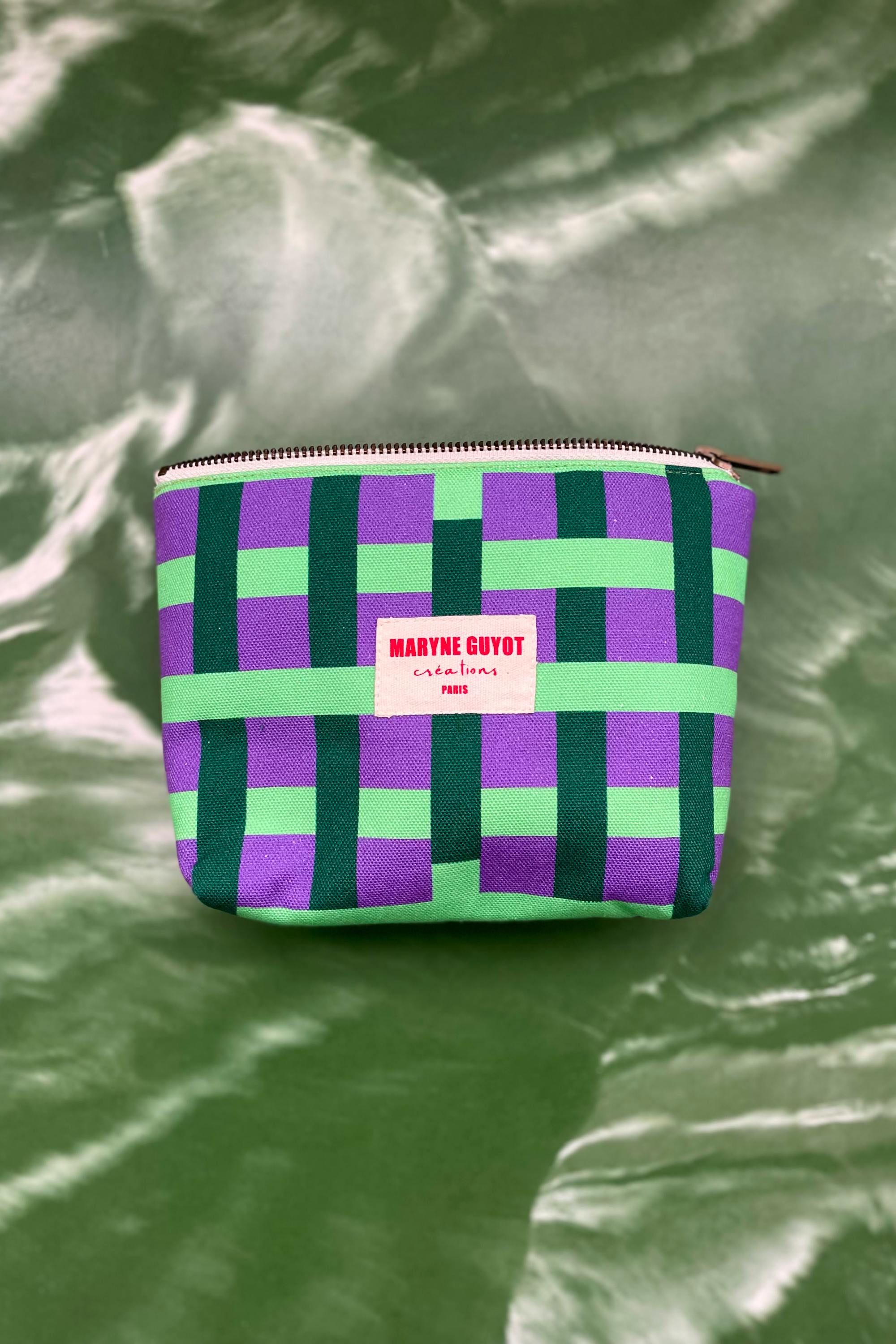 Pochette beauté motif à carreaux vert et violet