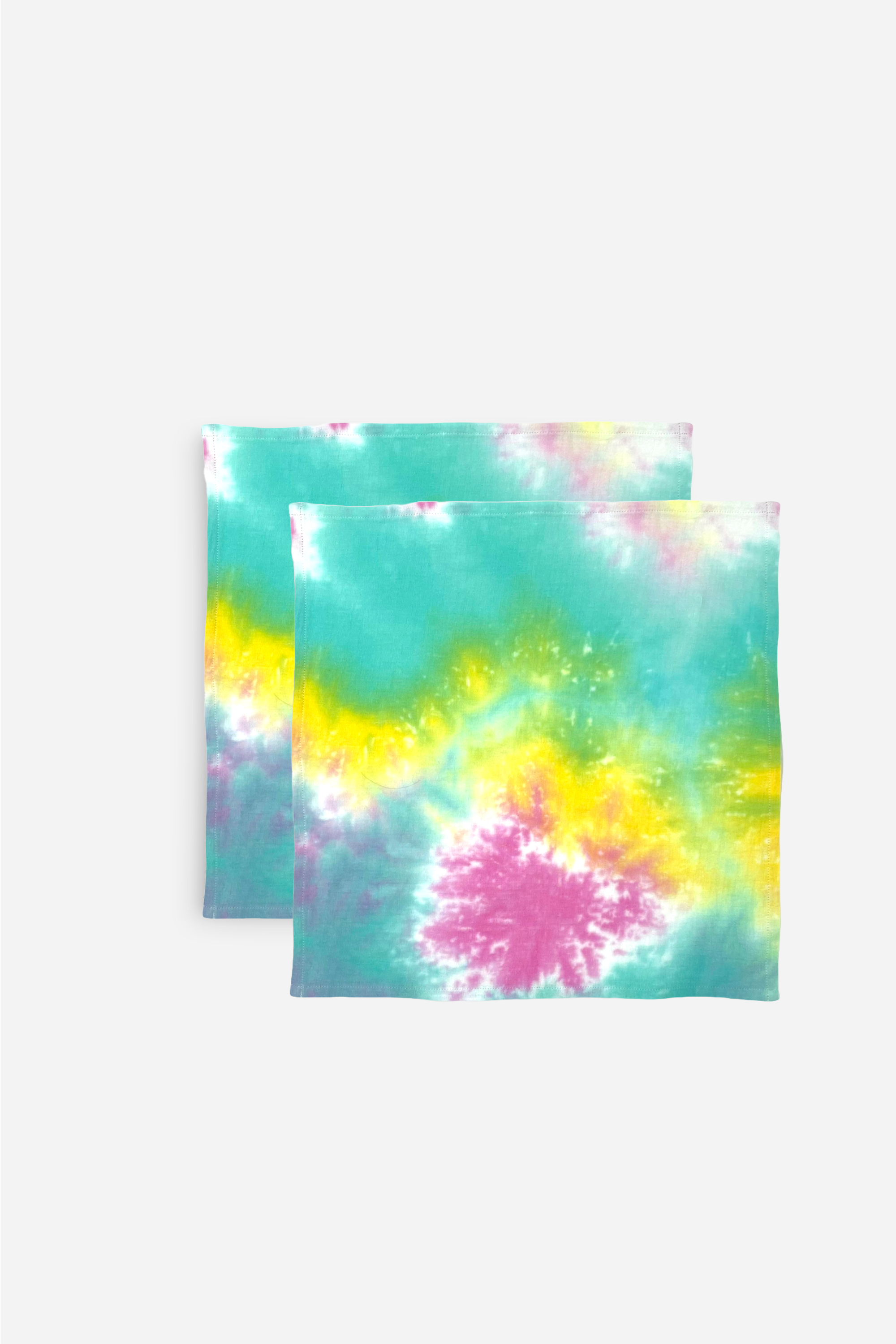 Serviette de table tie and dye rose et jaune - Lot de 2