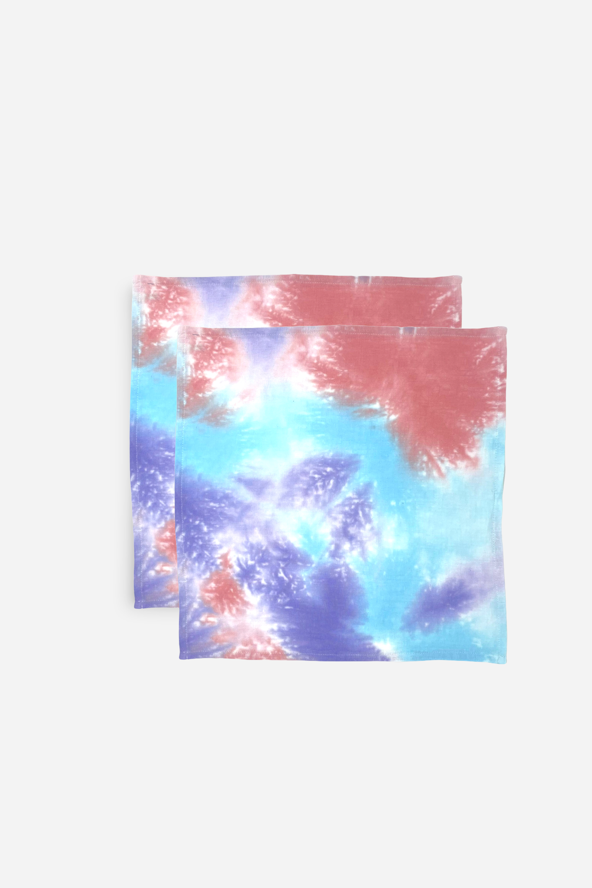 Serviette de table tie and dye mauve et bleu - Lot de 2