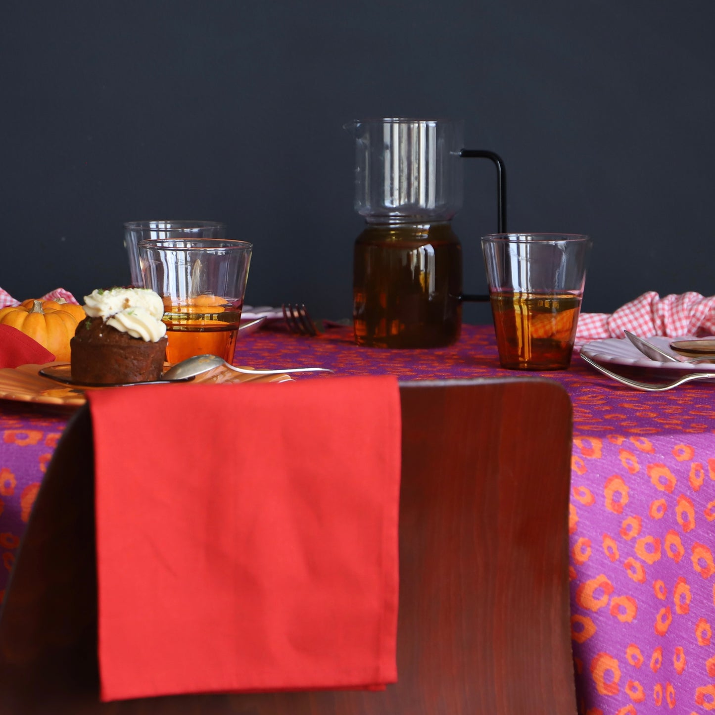 Serviette de table coton-lin rouge vif - Safran - Lot de 2