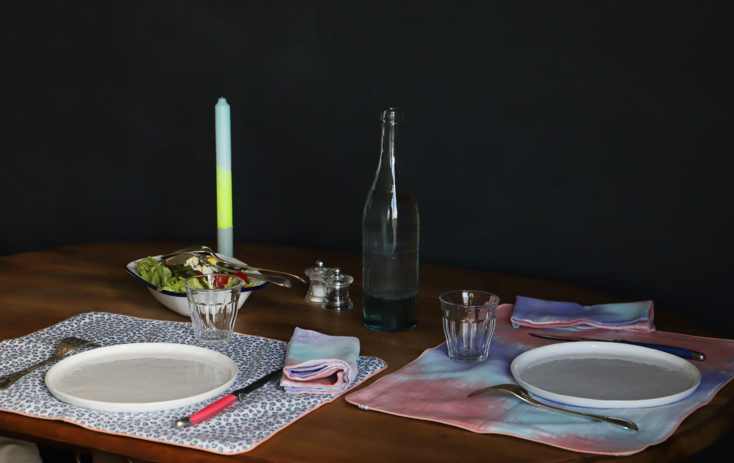 Set de table réversible motif Graou turquoise et tie and dye violet - Graou Bleu- Lot de 2