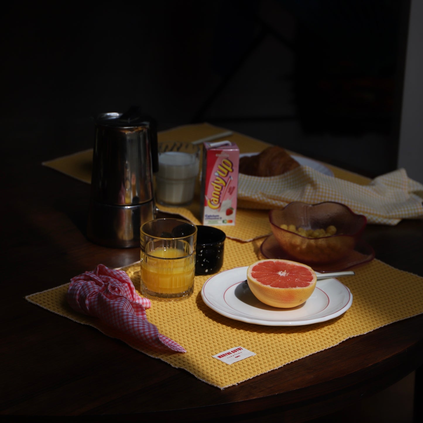 Set de table uni texturé - Gaufre moutarde - Lot de 2