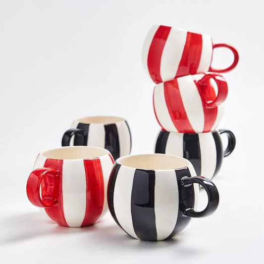 Mug géant à rayures rouge et blanc en céramique made in Portugal