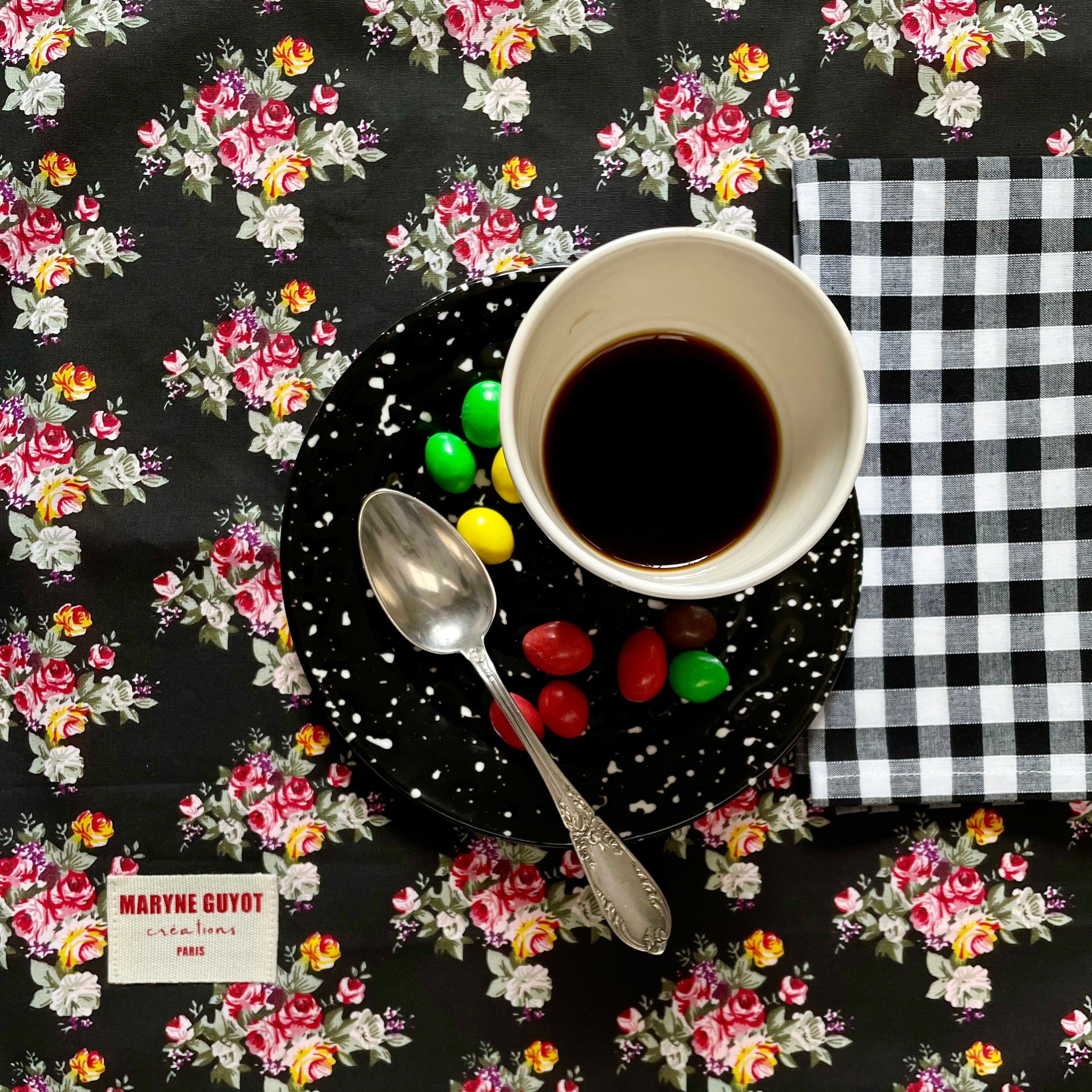 Set de table réversible motif fleuri noir et orange – Bonica - Lot de 2